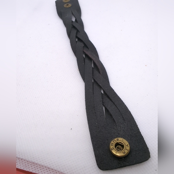 Black Braided 🖤Faux Leather Snap Cuff Bracelet Biker Southwest Style 8.5 inch - Picture 7 of 12